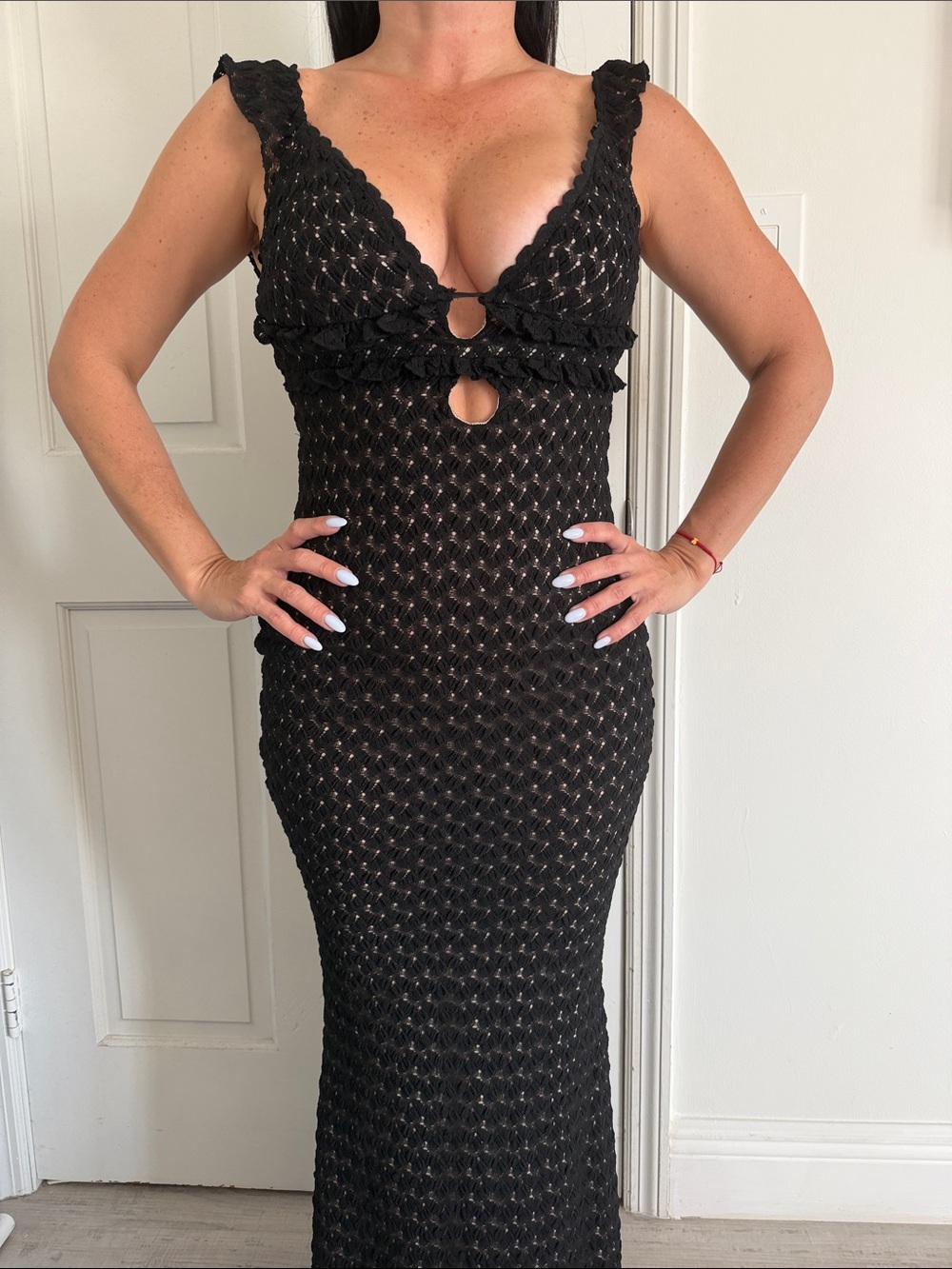 Black Crochet Cutout Maxi Dress - Women's Elegant Evening Dress